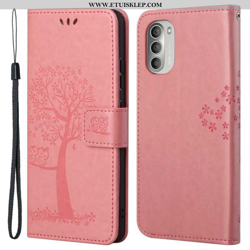 Etui Folio do Moto G51 5G z Łańcuch Drzewo Stringów I Sowy